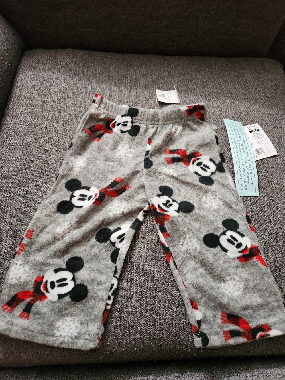 Disney Gray Mickey Mouse Fleece Pajama Pants with Red For Toddler Size 18M